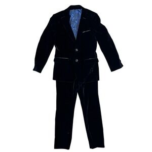 Isaac Mizrahi Kids Sz 8 Navy Blue Velvet Blazer and Pants Suit Set Formal Dapper